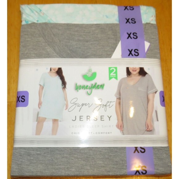 Honeydew Pack Of TWO Super Soft Jersey Sleep Shirts Gray + Leopard Size XS - Picture 1 of 8